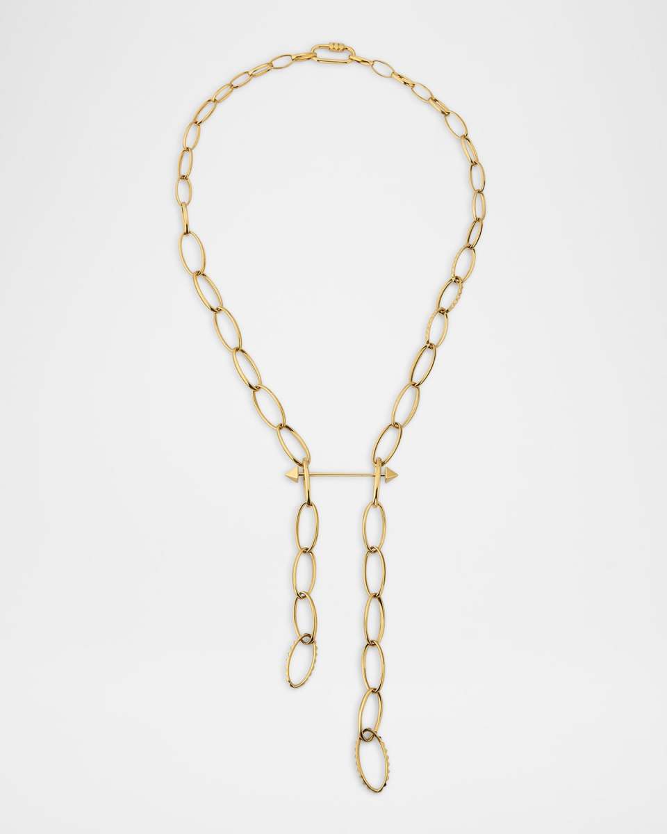 18K Yellow Gold Asymmetric Loop Chain Bar Necklace